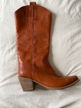 Jeffrey Campbell Women's Western Mid-Calf Leather Boot in Cognac